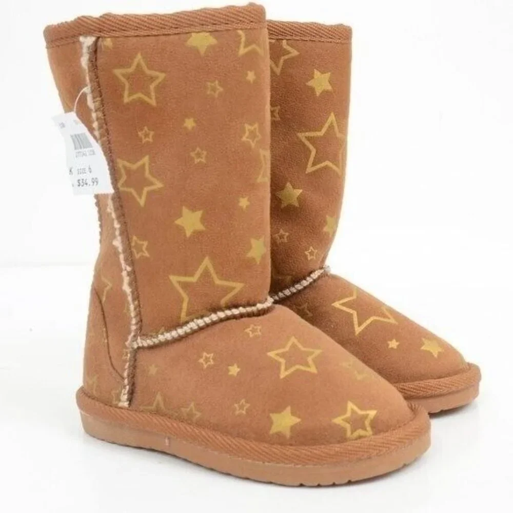 Airwalk Cognac Girls' Emma Star Cozy‎ Toddler Shearling Boot Size 6 Warm Winter